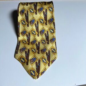 Emotion Mens Yellow Silk Necktie‎ Novelty Cigar and Pipe Smoking Theme Tie